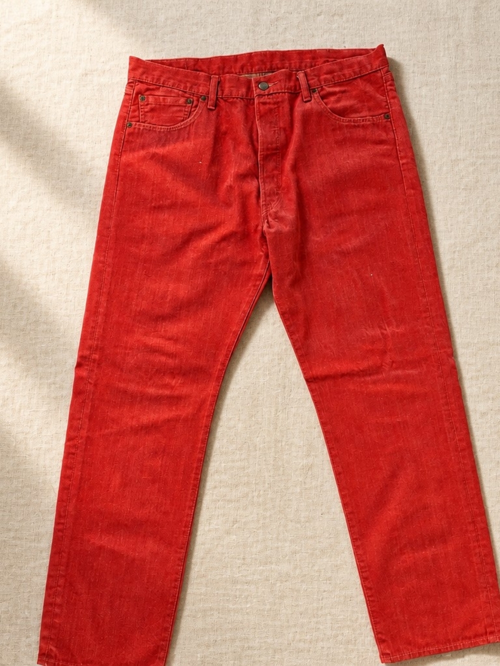 Levi's 501 Denim Jeans Mens 38x34 Dark Coral Straight Leg Button Fly 100% Cotton